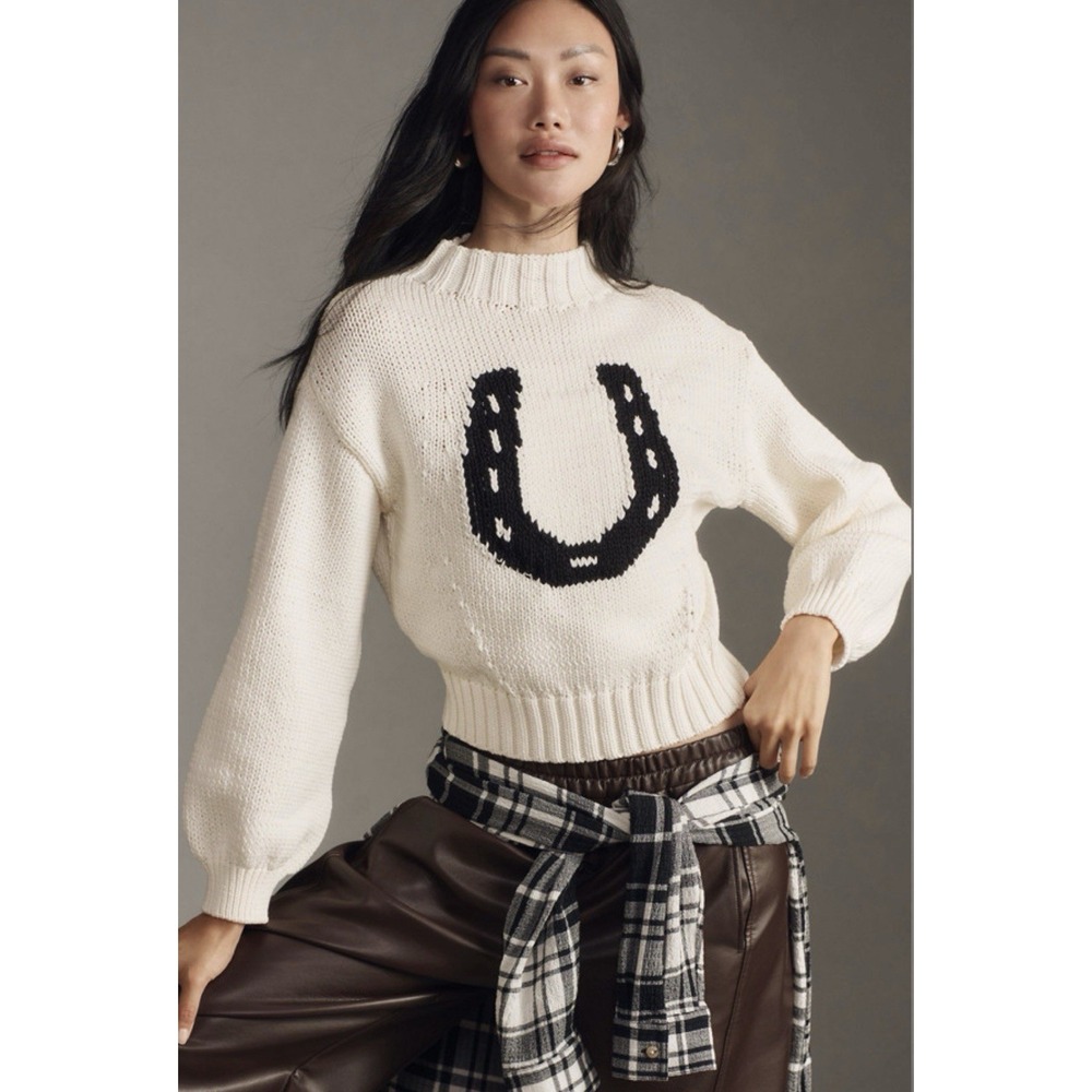 Anthropologie Maeve Size Small The Pippa Mock-Neck Sweater: Icon Edition White